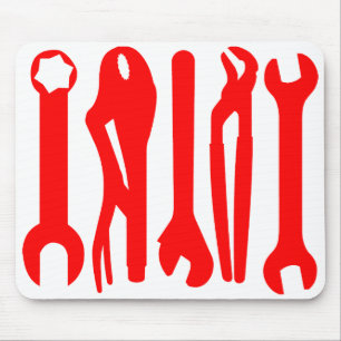Tapis De Souris Outils - Rouge sur blanc