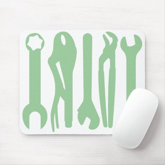 Tapis De Souris Outils - Vert clair sur blanc (Avec souris)