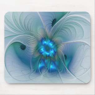 Tapis De Souris Ovations debout, fractale bleue turquoise abstrait