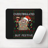 Tapis De Souris Overstimulated But Festive Raccoon Ugly Sweater Ch (Avec souris)