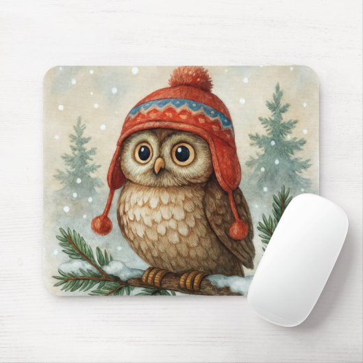 Tapis De Souris Owl In a Winter Cap (Avec souris)