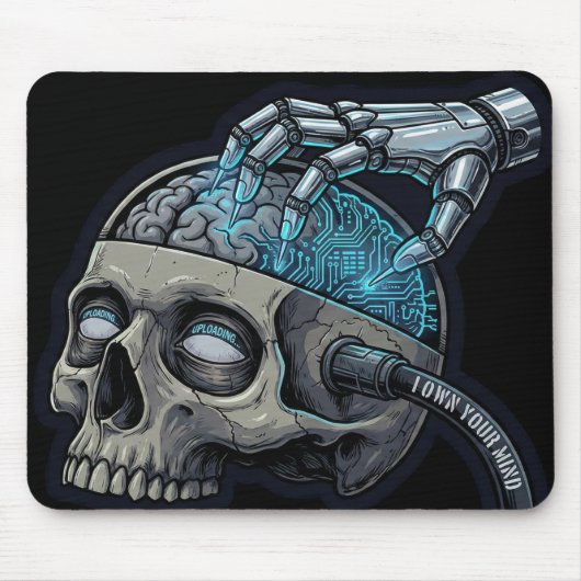 Tapis De Souris Own Your Mind – Cyberpunk Skull Brain Upload (Devant)