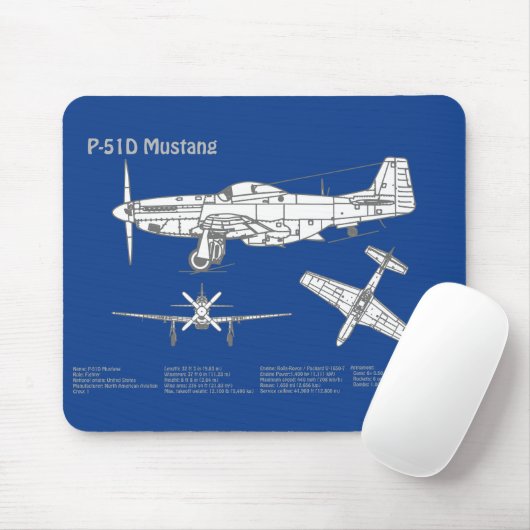 Tapis De Souris P-51D Mustang - Plan d'avion ABD (Avec souris)