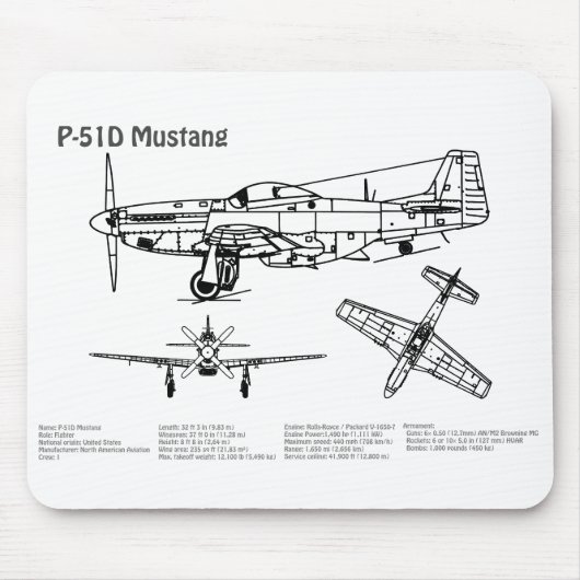 Tapis De Souris P-51D Mustang - Plan d'avion BD (Devant)