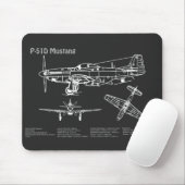 Tapis De Souris P-51D Mustang - Plan directeur de l'avion PD (Avec souris)