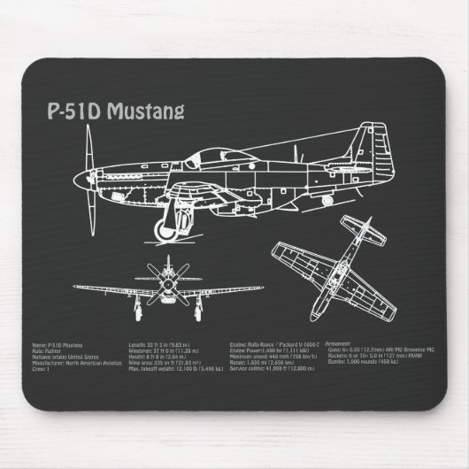 Tapis De Souris P-51D Mustang - Plan directeur de l'avion PD (Devant)