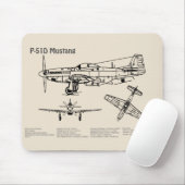 Tapis De Souris P-51D Mustang - Plan directeur de l'avion SD (Avec souris)