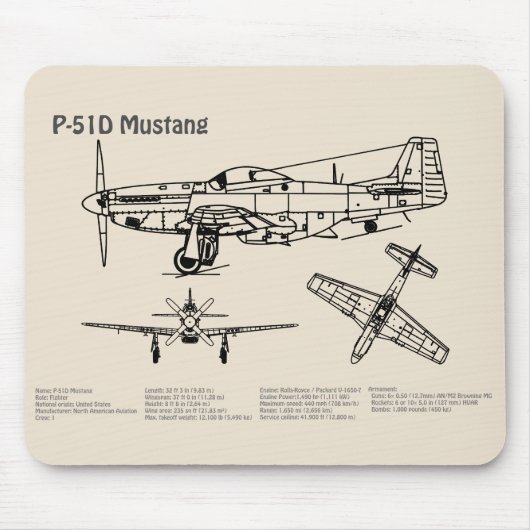 Tapis De Souris P-51D Mustang - Plan directeur de l'avion SD (Devant)
