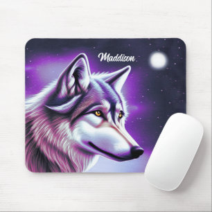 Tapis De Souris Pad de souris de loup mystique la nuit