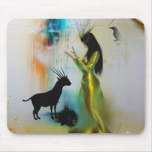 Tapis De Souris Pagan Priestess Raven Occult Dark Witchk AI Art