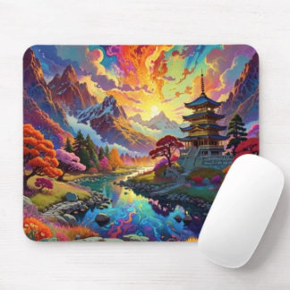 Tapis De Souris Pagode et paysage coloré