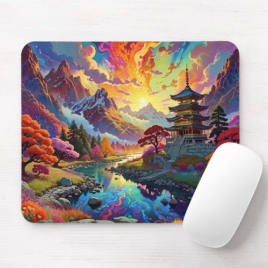 Tapis De Souris Pagode et paysage coloré