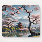 Tapis De Souris Pagode japonaise et fleurs de cerisiers (Devant)