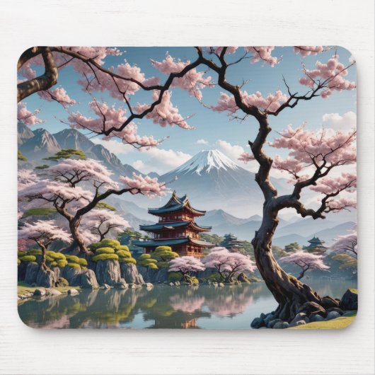 Tapis De Souris Pagode japonaise et fleurs de cerisiers (Devant)
