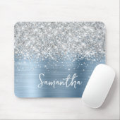 Tapis De Souris Pailleté Argenté Lumière Bleue Nom Glam (Avec souris)