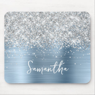 Tapis De Souris Pailleté Argenté Lumière Bleue Nom Glam