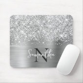 Tapis De Souris Pailleté Gris Argenté Glam Monogrammé (Avec souris)