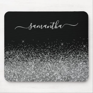Tapis De Souris Pailleté Noir et Argent Élégant Nom