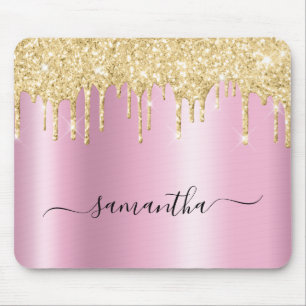 Tapis De Souris Pailleté Or Pâle Gouttes Rose Brillant