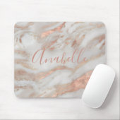 Tapis De Souris Pailleté rose gold marble élégant nom script (Avec souris)