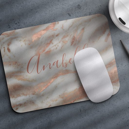 Tapis De Souris Pailleté rose gold marble élégant nom script