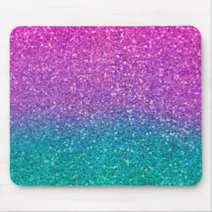 Tapis De Souris Pailleté Rose Turquoise Aqua Bleu Et Violet