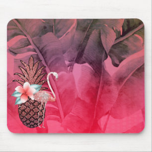 Tapis De Souris Pailleté Tropical Rose Feuilles de Palmier de Anan