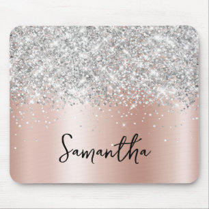 Tapis De Souris Paillettes Argent Rose Pâle Or Brillance Nom