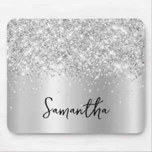 Tapis De Souris Paillettes Argentées Brillant Nom Glam