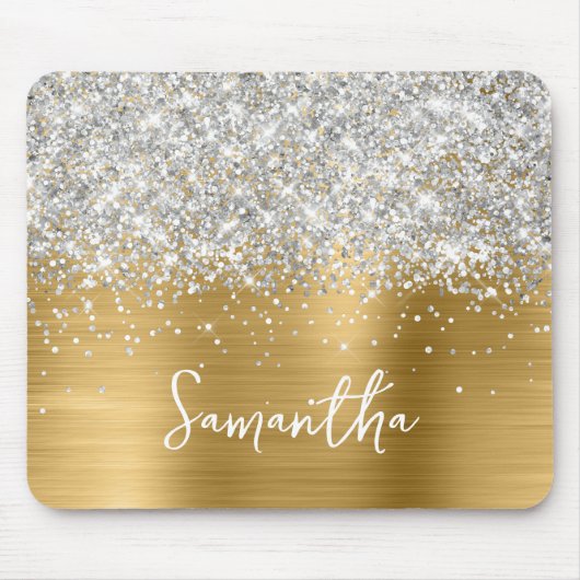 Tapis De Souris Paillettes Argentées Nom Glam Or (Devant)
