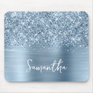 Tapis De Souris Paillettes Bleu Clair Glam Nom