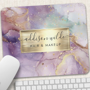 Tapis De Souris Paillettes de lilas aquarelle Faux feuille d'or