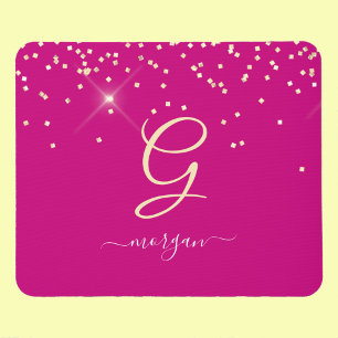 Tapis De Souris Paillettes dorées & Monogramme Nom en écriture bla