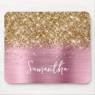 Tapis De Souris Paillettes dorées Nom Rose Glamour