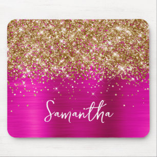 Tapis De Souris Paillettes dorées rose chaud Nom glamour