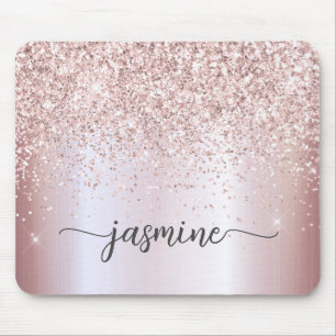 Tapis De Souris Paillettes Rose Or Monogramme Métal Nom