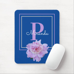 Tapis De Souris Pain rose violet Monogramme bleu