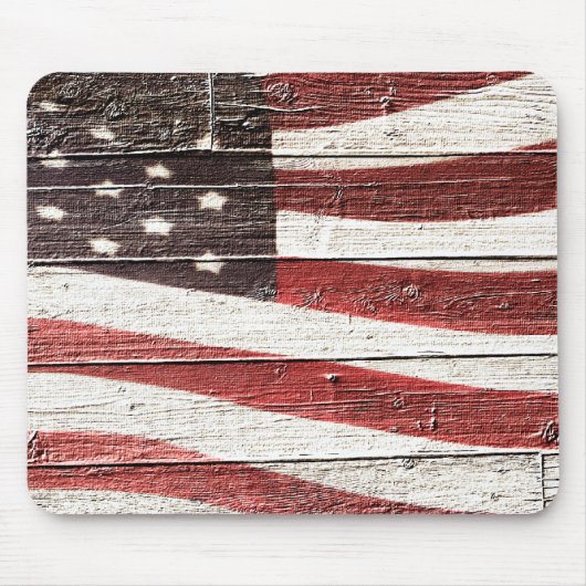 Tapis De Souris Painted American Flag on Rustic Wood Texture (Devant)