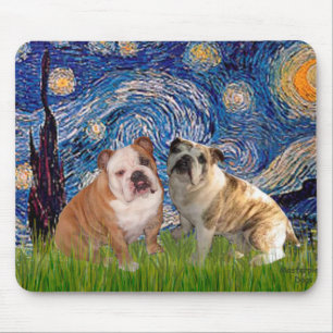 Tapis De Souris Paire de Bulldog Anglais 2 - Nuit étoilée