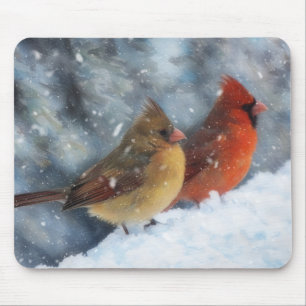 Tapis de souris Paire de cardinaux Couple Art d'hi