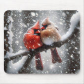 Tapis De Souris Paire de cardinaux sur une branche neigeuse (Devant)