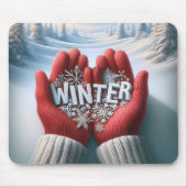 Tapis De Souris Paire de gants d'hiver avec scène de neige (Devant)