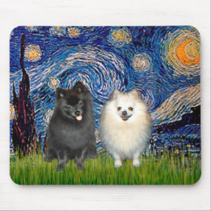 Tapis De Souris Paire de Pomeranians (N+B)-Nuit étoilée