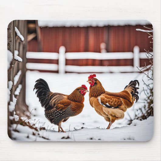 Tapis De Souris Paire de poulets en neige (Devant)