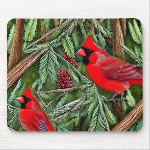 Tapis De Souris Paire des Cardinaux rouges sauvages majestueux