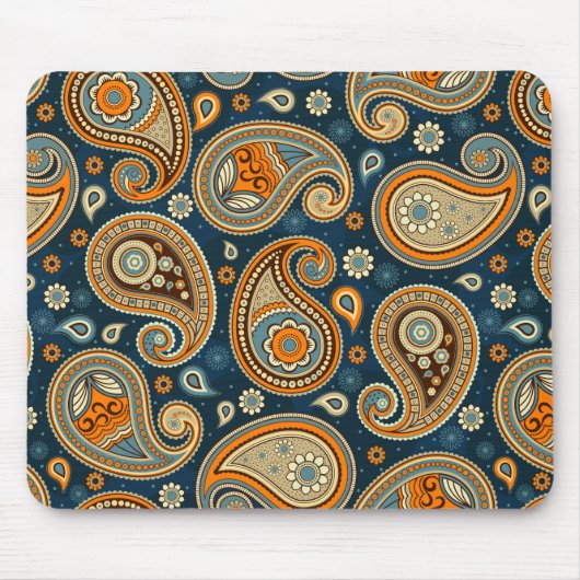 Tapis De Souris Paisley motif bleu turquoise orange élégant (Devant)