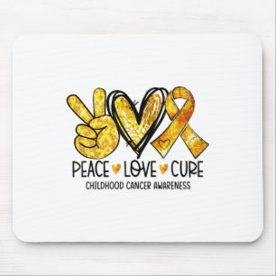 Tapis De Souris Paix Amour Cure Ruban Cœur Doré Cancer de l'Enfanc