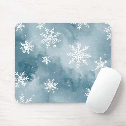 Tapis De Souris Pale Blue Snowflakes Watercolor Winter (Avec souris)