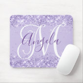 Tapis De Souris Pâle Monogramme de Glitter Lavande Élégant Script (Avec souris)