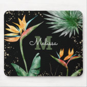 Tapis De Souris Palme de feuillage tropical Monogramme Or Noir (Devant)